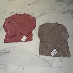 OshKosh B'gosh Long Sleeve Sparkle Tops Pink & Tan Toddler Girls Size 24M